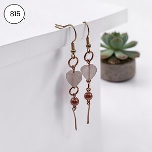 Rose Quartz Heart Dangle Earrings – Copper & Pearl Romantic Drop Earrings